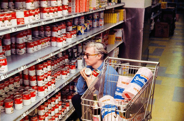 Andy Warhol shopping for soup in a New York City supermarket, 1964. Image: Bob Adelman